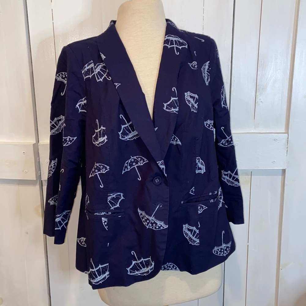 ModCloth Navy Blazer with White Umbrella Print